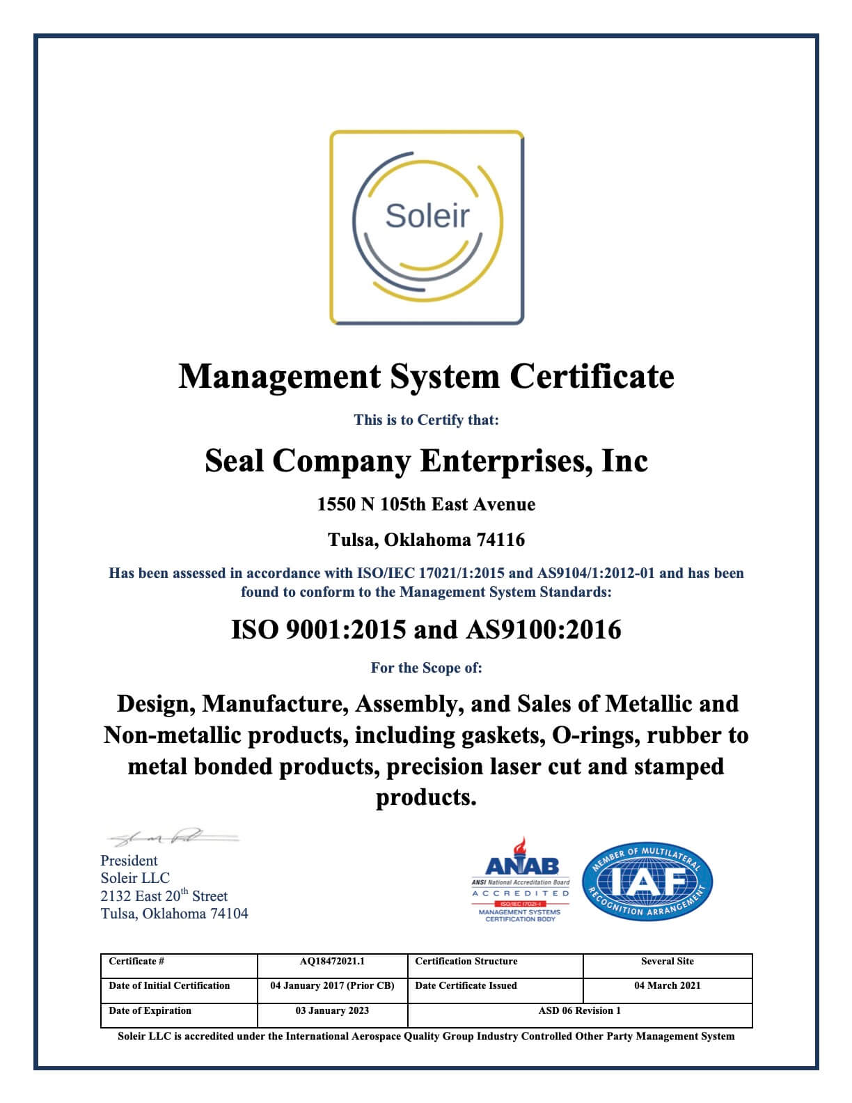 Quality Certificates Seal Company